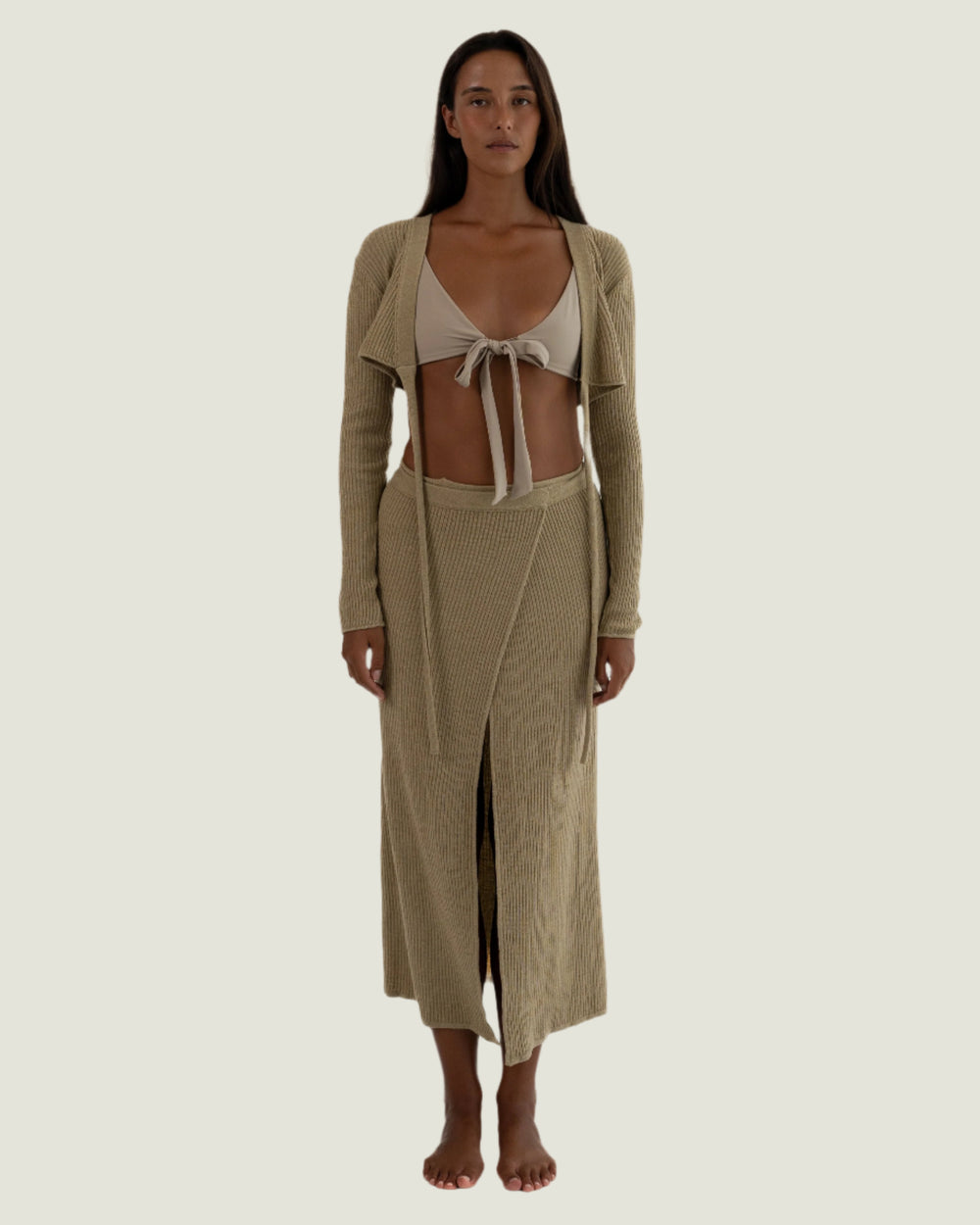 Nude Long Wrap Skirt