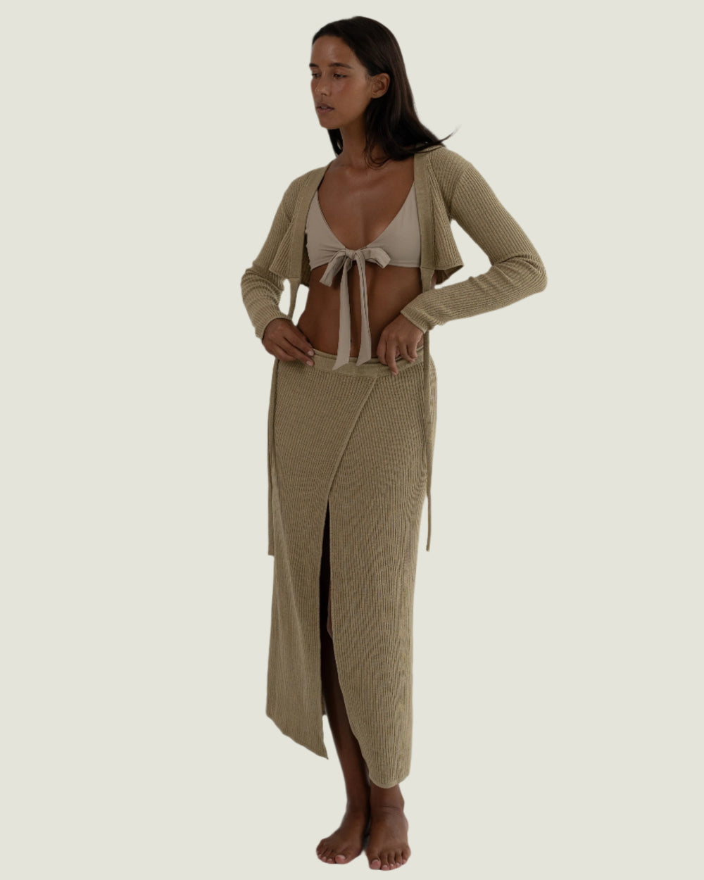 Nude Long Wrap Skirt